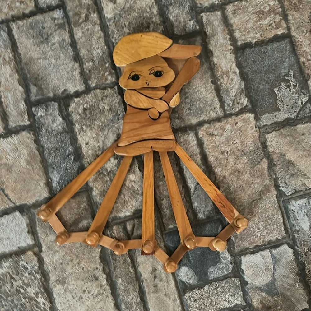 Vintage Wooden Boy Peg Rack